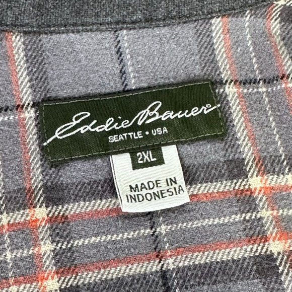 EDDIE BAUER Denim Shacket w Plaid Flannel Interior Lining Mens Size 2XL - Picture 3 of 9